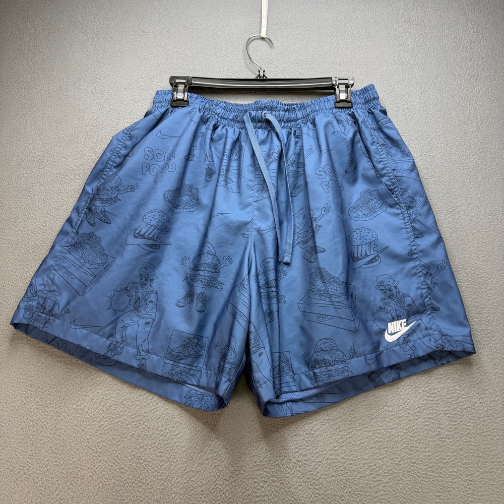 Nike Sole Food Woven Shorts Mens XL Blue Polyester Graphic Print Casual Sneaker